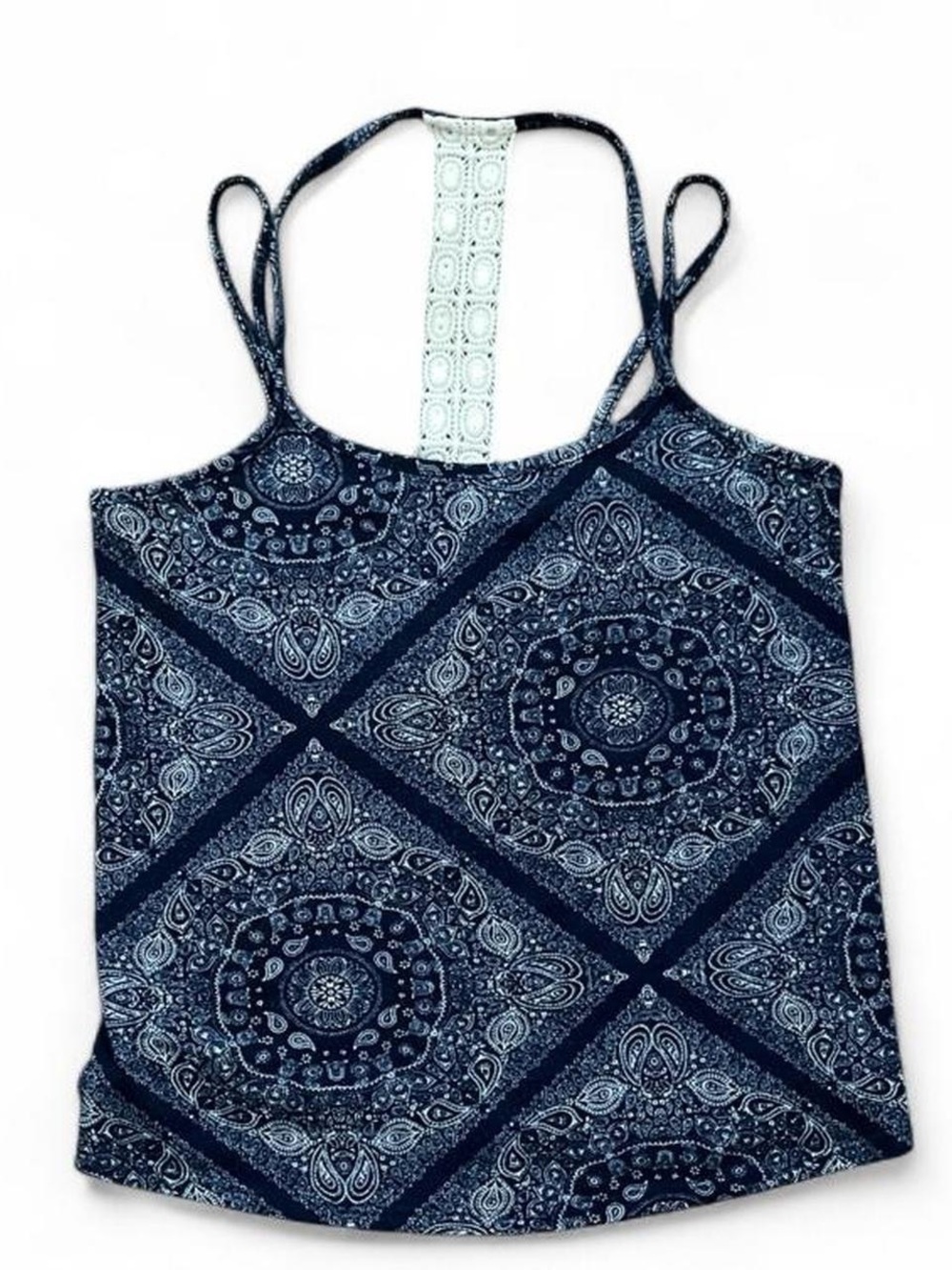 Size Small Crochet Detail Blue Patterned Tank Top - Picture 4 of 8